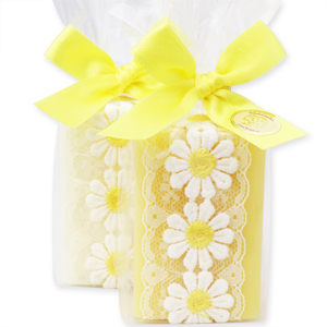 Sheep milk soap 100g, decorated with a flower ribbon in a cellophane, Classic/chamomile 