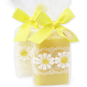 Sheep milk soap 100g, decorated with a flower ribbon in a cellophane, Classic/chamomile 