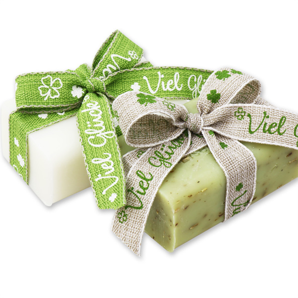 Sheep milk soap 100g decorated with ribbon "Viel Glück", Classic/verbena 