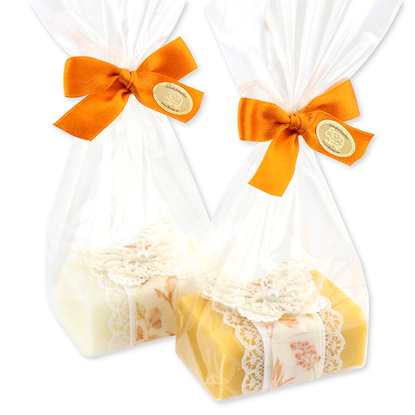 Sheep milk soap 100g, decorated with a butterfly in a cellophane, Classic/marigold 