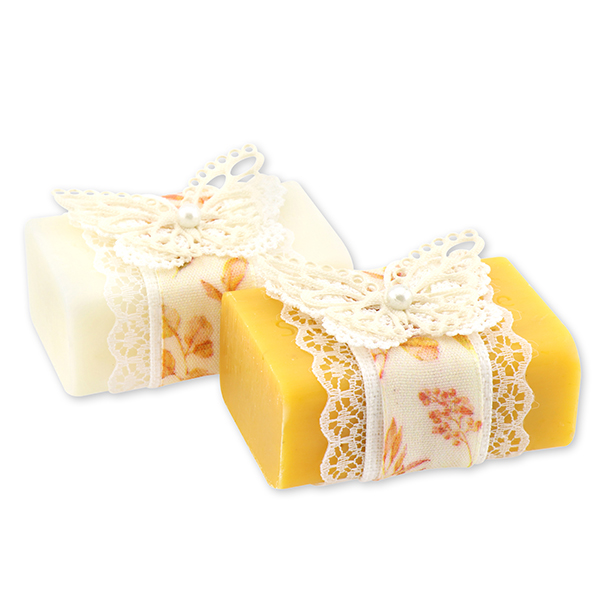 Sheep milk soap 100g, decorated with a butterfly, Classic/marigold 