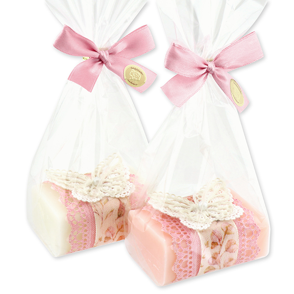Sheep milk soap 100g, decorated with a butterfly in a cellophane, Classic/peony 