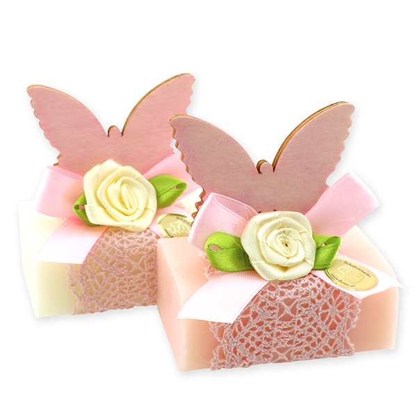 Sheep milk soap 100g, decorated with a butterfly, Classic/peony 