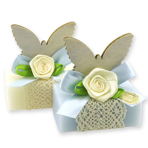 Sheep milk soap 100g, decorated with a butterfly, Classic/'forget-me-not' 