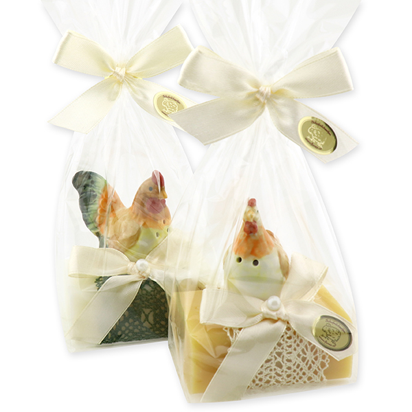 Sheep milk soap 100g decorated with a rooster in a cellophane, Classic/swiss pine 