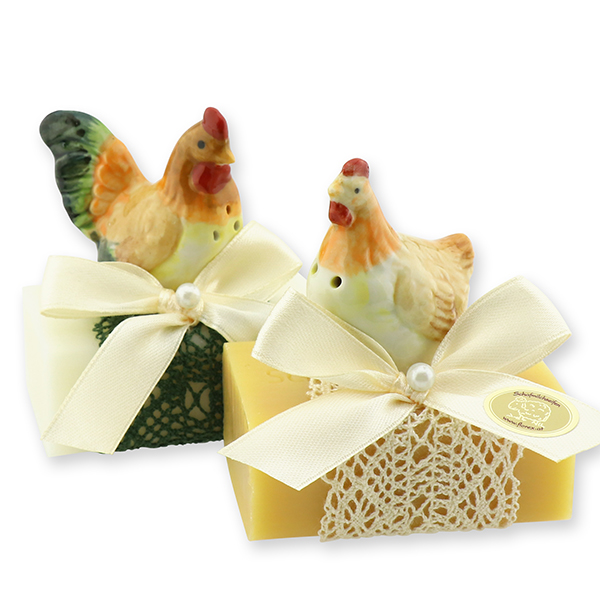 Sheep milk soap 100g, decorated with a rooster, Classic/swiss pine 