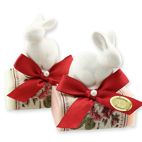 Sheep milk soap 100g decorated with a rabbit, Classic/peony 