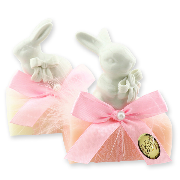Sheep milk soap 100g decorated with a rabbit, Classic/peony 