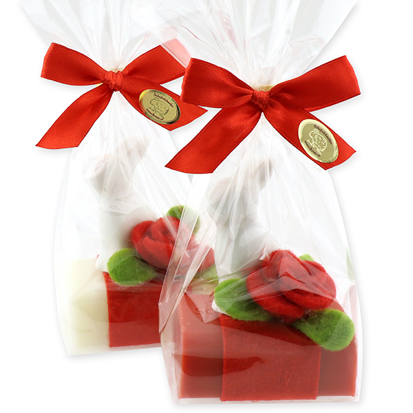 Sheep milk soap 100g decorated with a rabbit in a cellophane, Classic/pomegranate 
