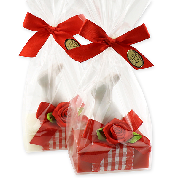 Sheep milk soap 100g decorated with a rabbit in a cellophane, Classic/pomegranate 