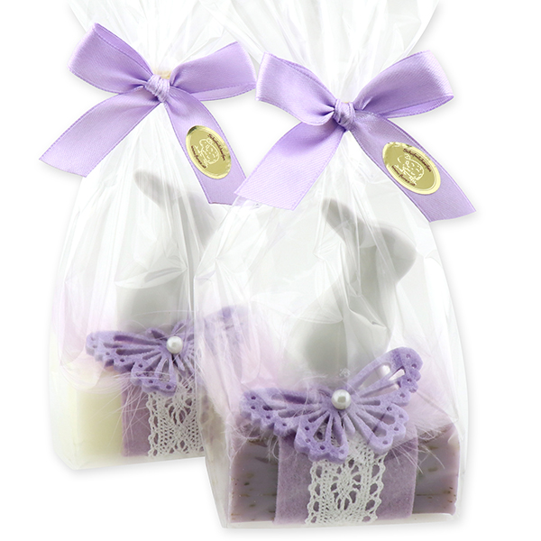 Sheep milk soap 100g decorated with a rabbit in a cellophane, Classic/lavender 