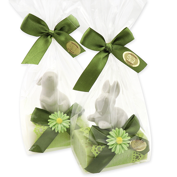 Sheep milk soap 100g decorated with a rabbit in a cellophane, Classic/verbena 