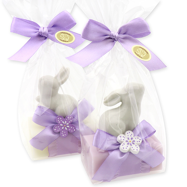 Sheep milk soap 100g decorated with a rabbit in a cellophane, Classic/lilac 