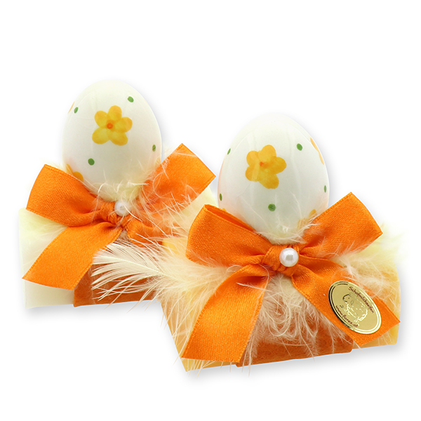 Schafmilchseife eckig 100g dekoriert mit Osterei, Classic/Orange 