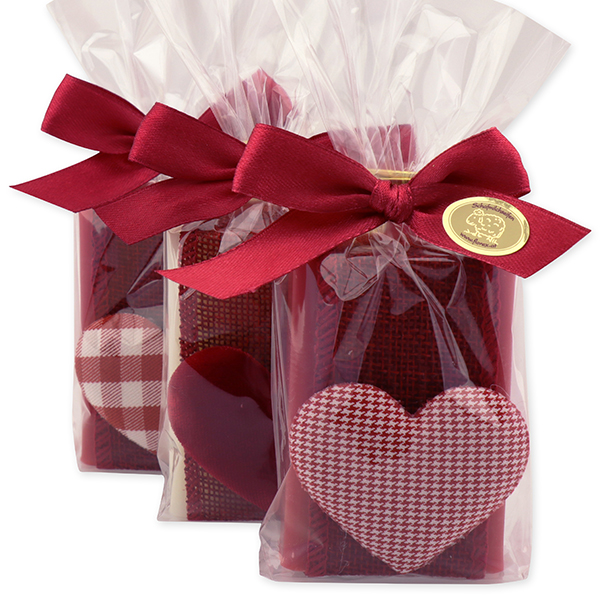 Sheep milk soap 100g, decorated with a heart  in a cellophane, classic/pomegranate 