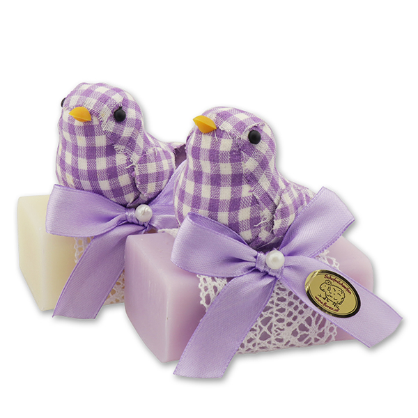 Sheep milk soap 100g decorated with a bird, Classic/lilac 