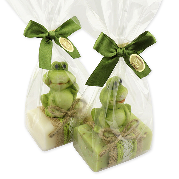 Sheep milk soap 100g decorated with a frog in a cellophane, Classic/verbena 