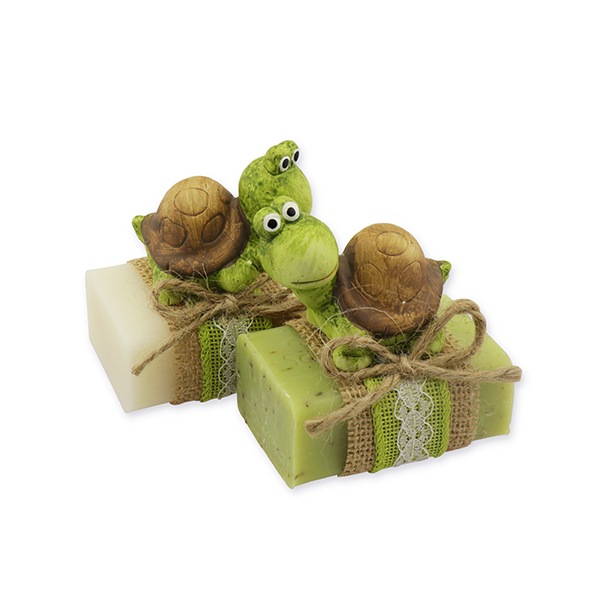 Schafmilchseife eckig 100g dekoriert mit Schildkröte, Classic/Eisenkraut 