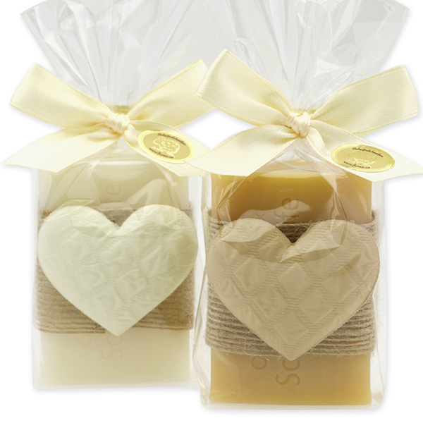 Sheep milk soap 100g decorated with a heart in a cellophane bag, Classic/swiss pine 