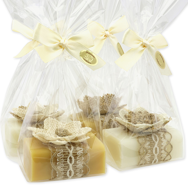 Sheep milk soap 100g decorated with a flower sorted in a cellophane, Classic/Swiss Pine 