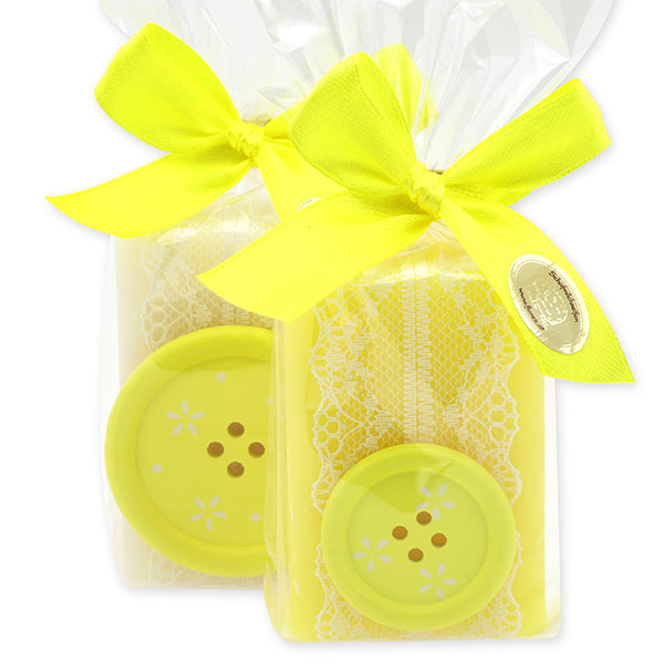 Sheep milk soap 100g decorated with a button in a cellophane, Classic/Grapefruit 