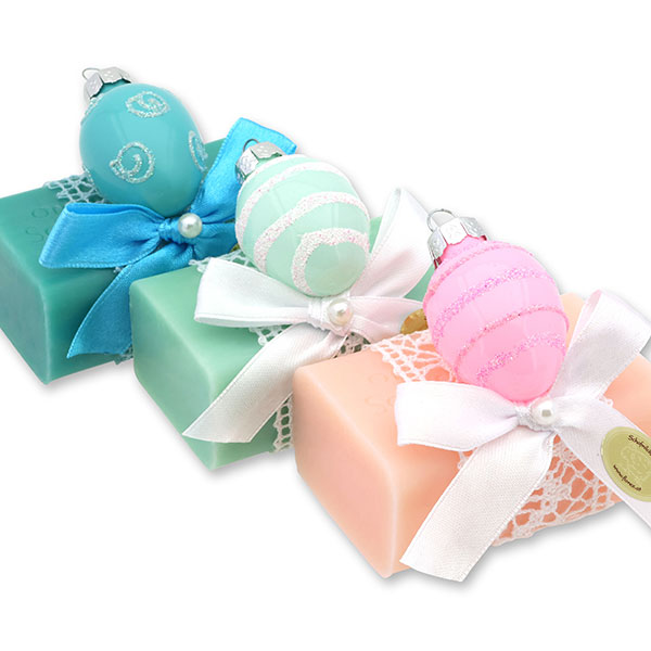 Sheep milk soap 100g decorated with an easter egg, Peony/Salt/Cornflower 