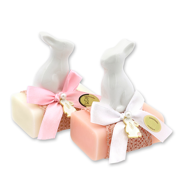 Sheep milk soap 100g decorated with a rabbit, Classic/peony 