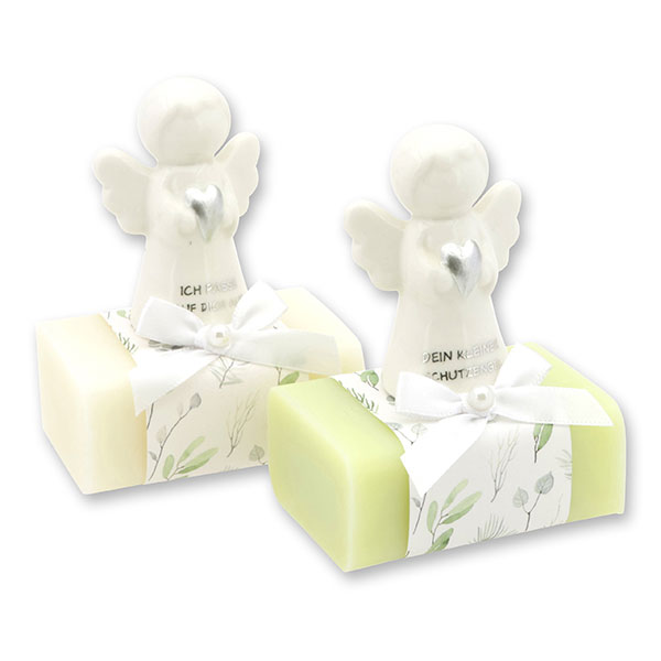 Schafmilchseife eckig 100g dekoriert mit Schutzengel mit Herz, Classic/Wiesenblume 