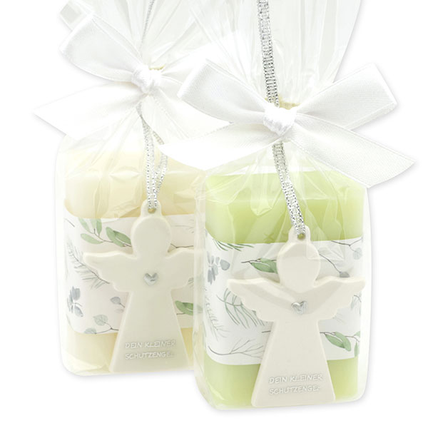 Sheep milk soap square 100g decorated with guardian angel with heart in a cellophane bag, Classic/Meadow flower 