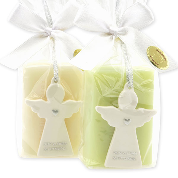 Schafmilchseife eckig 100g dekoriert mit Schutzengel mit Herz in Cello, Classic/Wiesenblume 