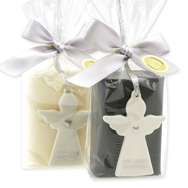Sheep milk soap square 100g decorated with guardian angel with heart in a cellophane bag, Classic/Christmas rose 