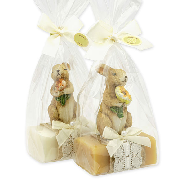 Sheep milk soap 100g decorated with a rabbit in a cellophane, Classic/Swiss pine 