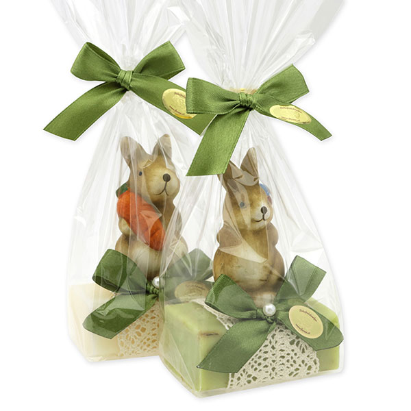 Sheep milk soap 100g decorated with a rabbit in a cellophane, Classic/Verbena 