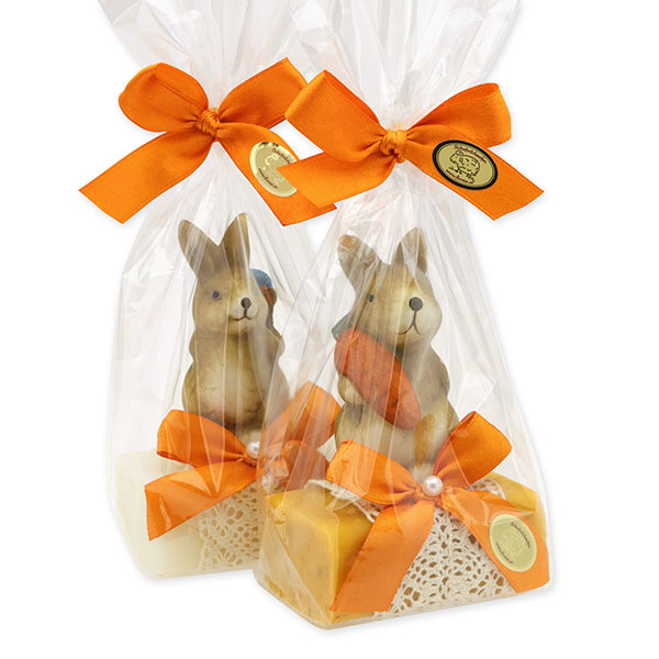 Sheep milk soap 100g decorated with a rabbit in a cellophane, Classic/Marigold 
