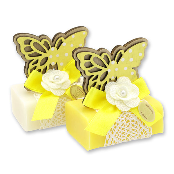 Sheep milk soap 100g decorated with a butterfly, Classic/Chamomile 