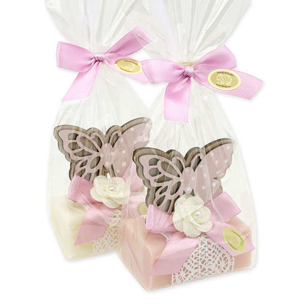 Sheep milk soap 100g decorated with a butterfly in a cellophane, Classic/Magnolia 