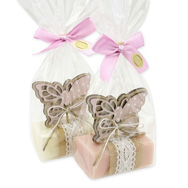 Sheep milk soap 100g decorated with a butterfly in a cellophane, Classic/Magnolia 