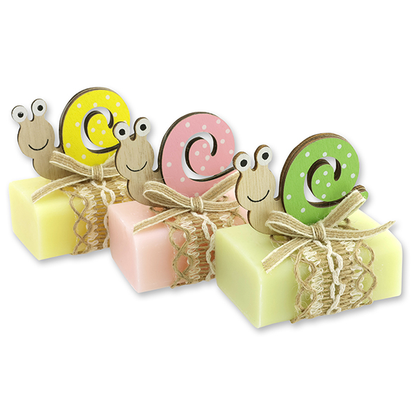 Schafmilchseife eckig 100g dekoriert mit Schnecke, sortiert 