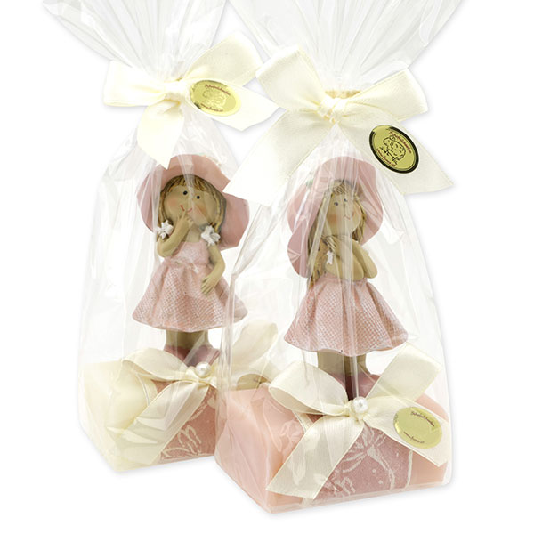 Sheep milk soap 100g decorated with a flower child in a cellophane, Classic/Magnolia 
