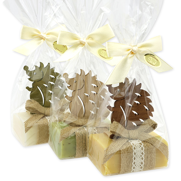 Sheep milk soap 100g decorated with a Hedgehog in a cellophane, sorted 