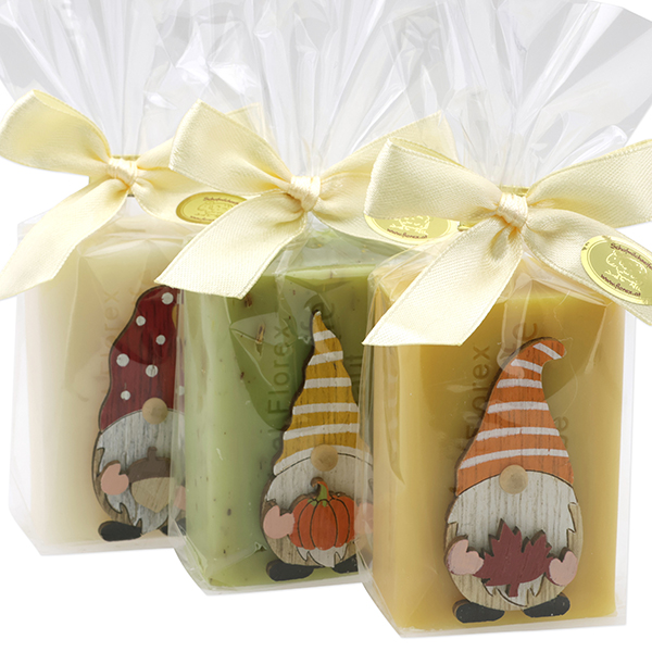 Sheep milk soap 100g decorated with a gnome in a cellophane, sorted 