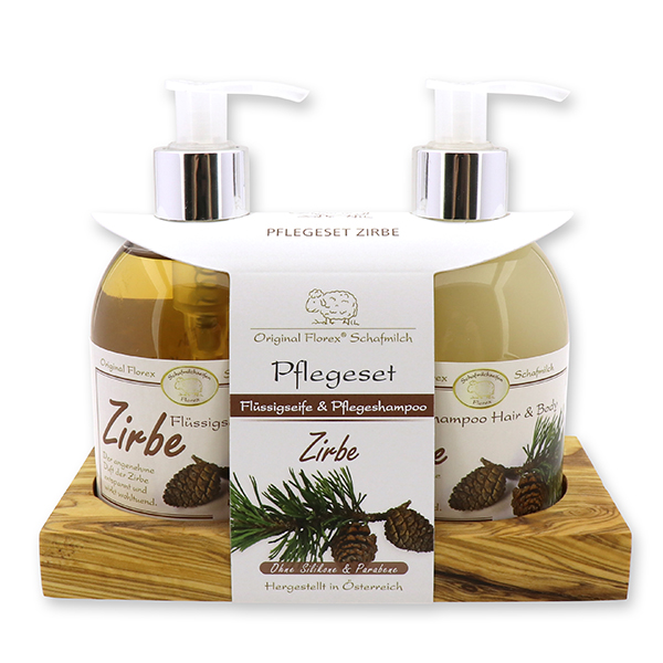 Pflegeset Flüssigseife 250ml & Pflegeshampoo Hair und Body 250ml, Zirbe 
