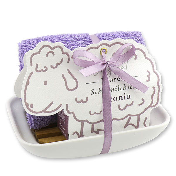 Soap dish porcelain, decorated with a sheep milk soap  100g, in a sheep paper box, Chokeberry 