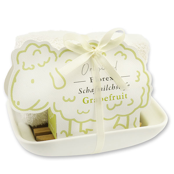 Soap dish porcelain, decorated with a sheep milk soap  100g, in a sheep paper box, Grapefruit 