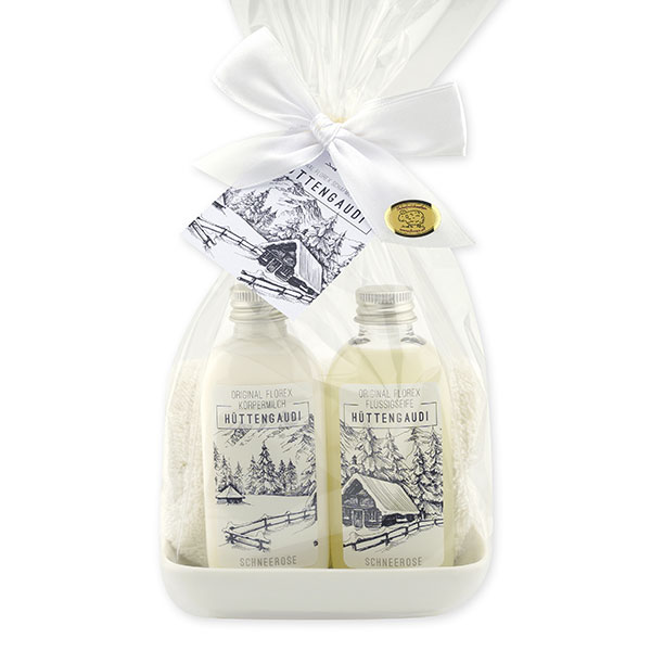 Care set 4 pieces in a cellophane bag "Hüttengaudi", Christmas rose white 