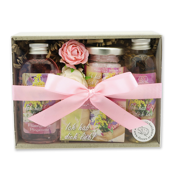 Geschenkset  4-teilig "Ich hab dich lieb!", Pfingstrose 