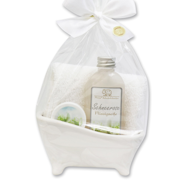 Small bathtub set 4 pieces in a cellophane bag, Christmas rose white 