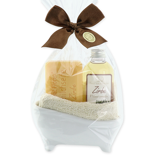 Small bathtub set 4 pieces in a cellophane bag, Swiss pine 