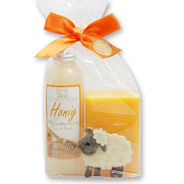 Gift set with felt sheep, Honey 