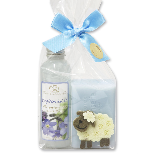 Gift set with felt sheep, Forget-me-not 